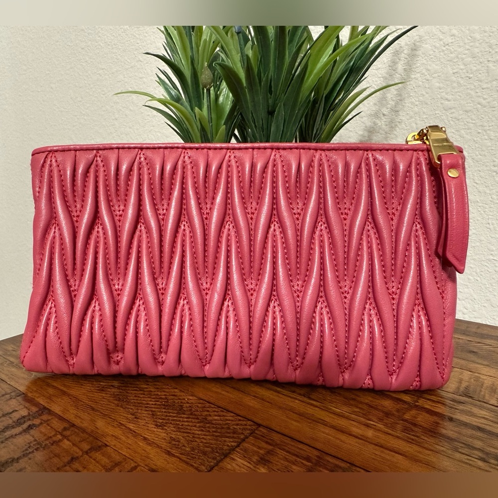 Miu Miu Pink Matelasse Napa Leather Women's Clutch/Pouch - Picture 2 of 11